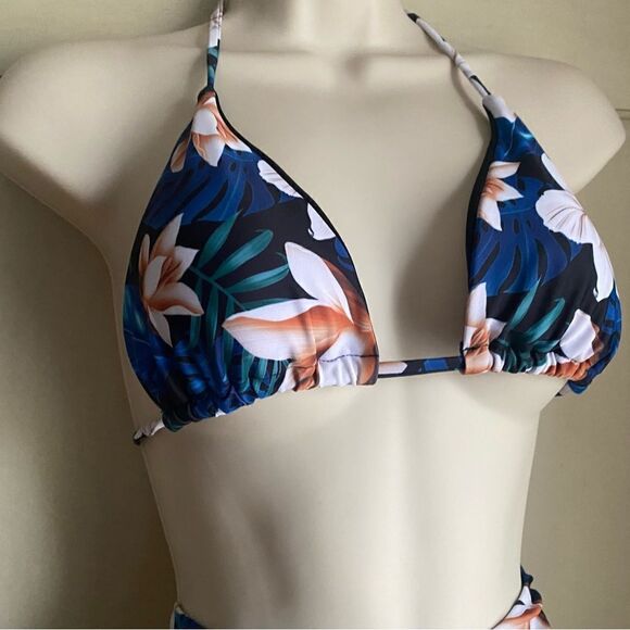 Tropical Print Triangle String Bikini M L - Picture 7 of 10